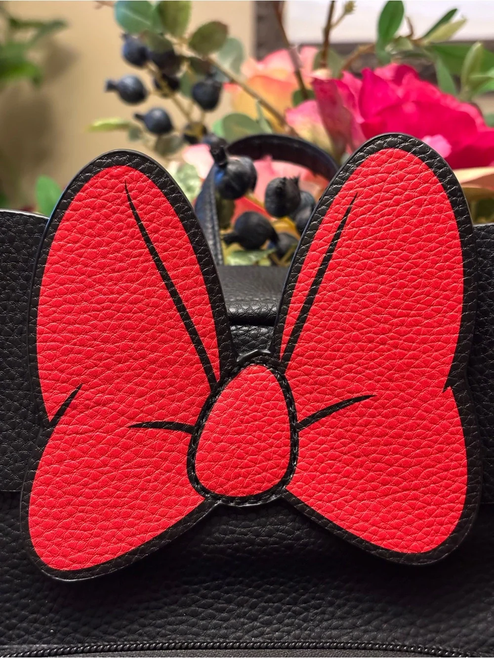 Disney Minnie Mouse Black Backpack with Red & White Polka Dot Front